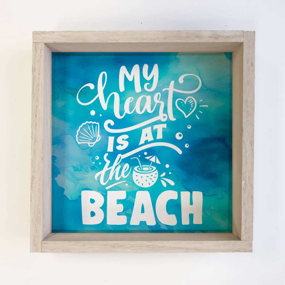 My Heart Is At The Beach - Beach Canvas Word Art - Framed