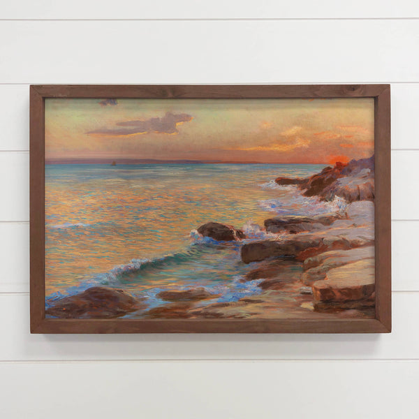 Gleaming Sunset Shore - Shoreline Canvas Art - Wood Framed