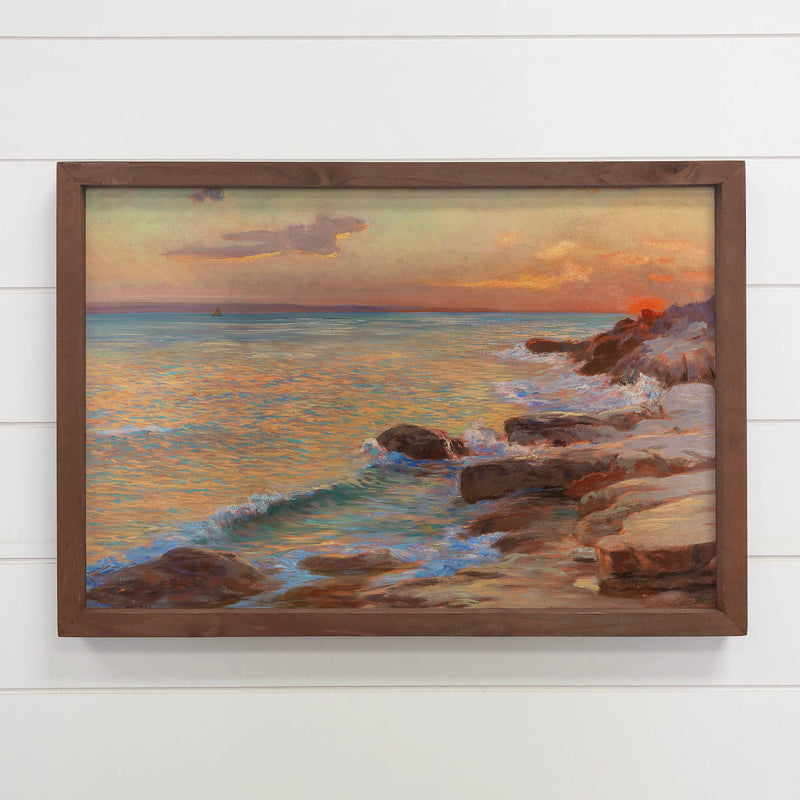 Gleaming Sunset Shore - Shoreline Canvas Art - Wood Framed