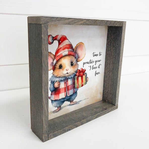 Mouse Christmas Gift - Funny Animal Holiday Art - Wood Frame