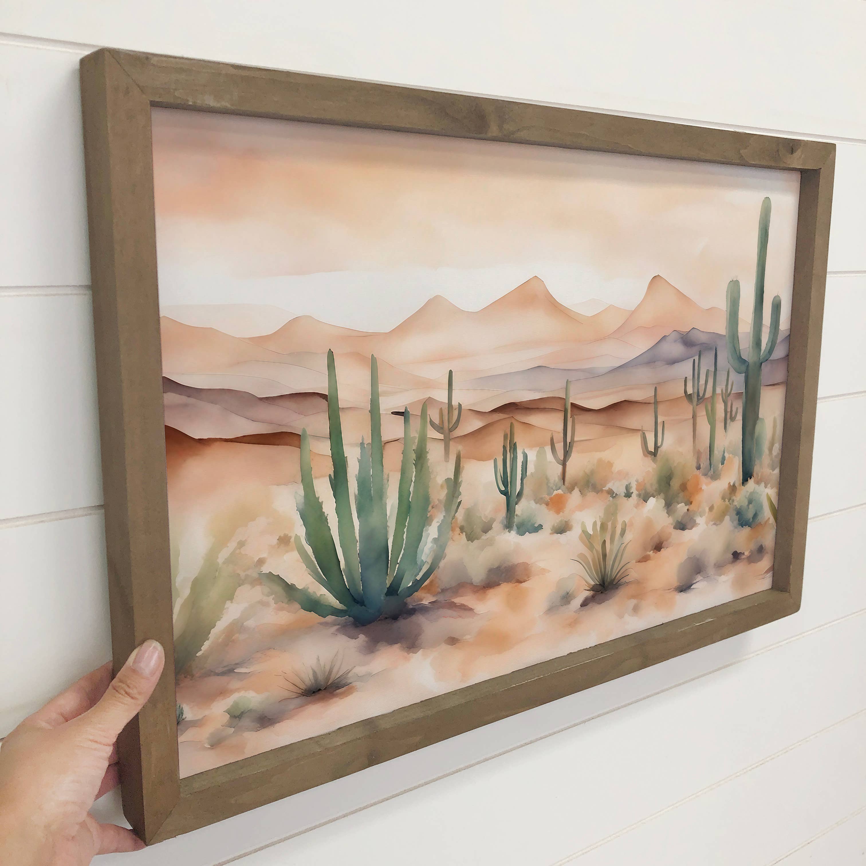 Watercolor Cactus Desert - Nature Canvas Art - Framed Desert