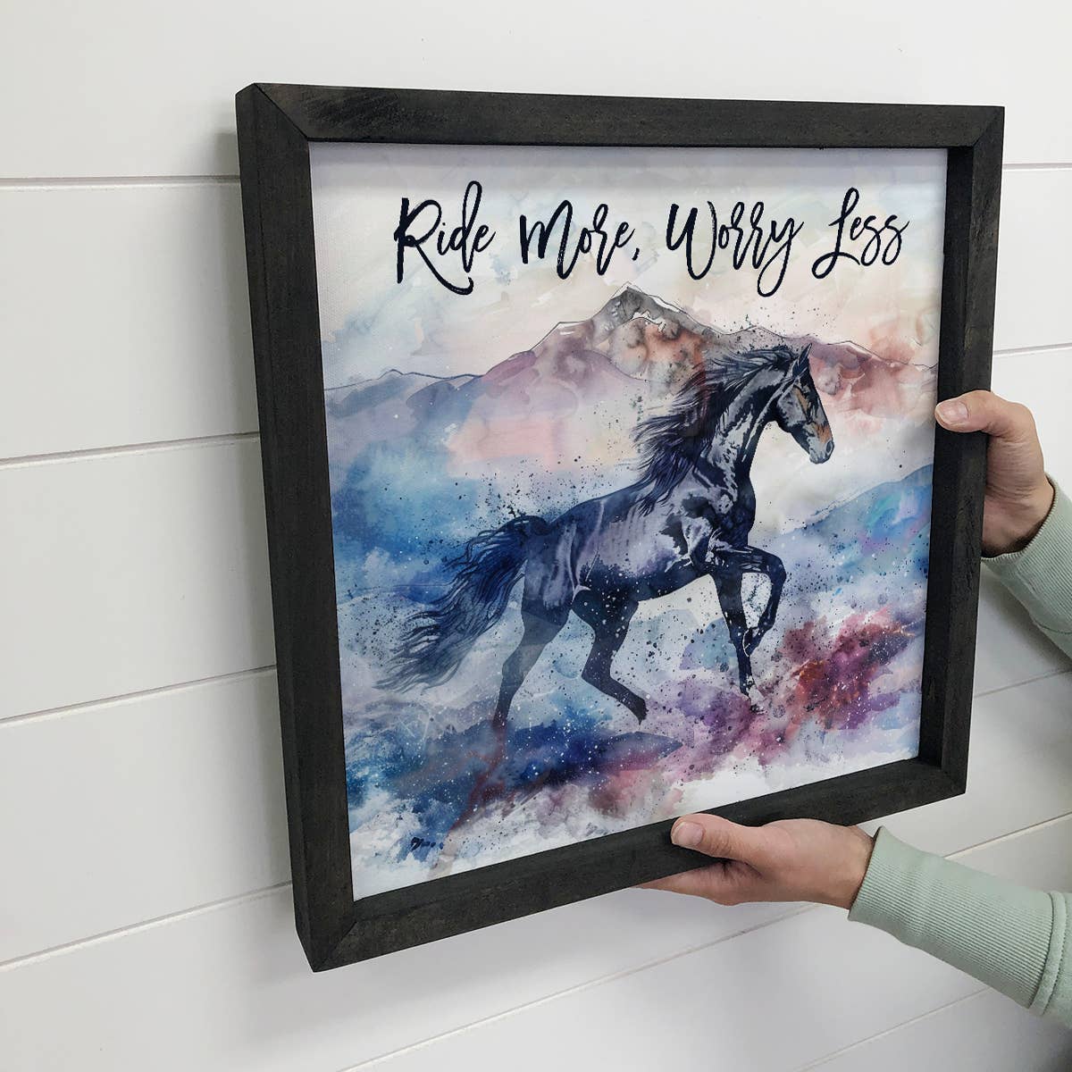 Dark Horse Ride More Worry Less - Horse Canvas Art - Framed