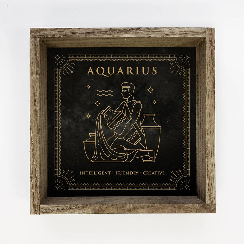 Aquarius Zodiac Horoscope Sign Canvas and Wood Wall Art