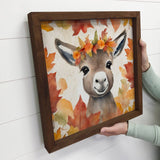 Fall Farm Animal Donkey - Wood Framed Cute Animal Canvas Art