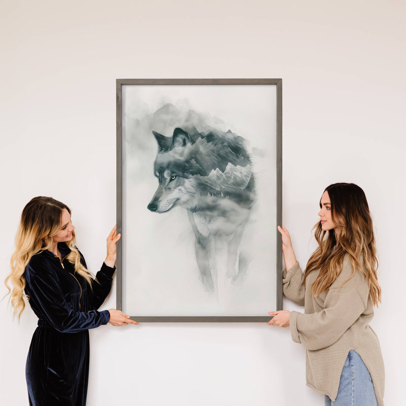 Gray Mountain Wolf - Wolf Canvas Art - Wood Framed Wall Art