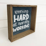 Funny Work Sign - Navy Blue - Working Hard at Hardly Working