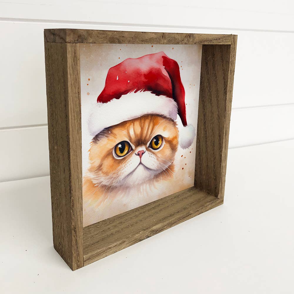 Persian Cat Santa Hat - Cute Holiday Animal Canvas Art