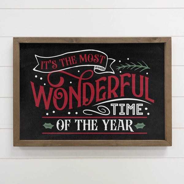 Most Wonderful Time Black - Wood Framed Holiday Word Sign