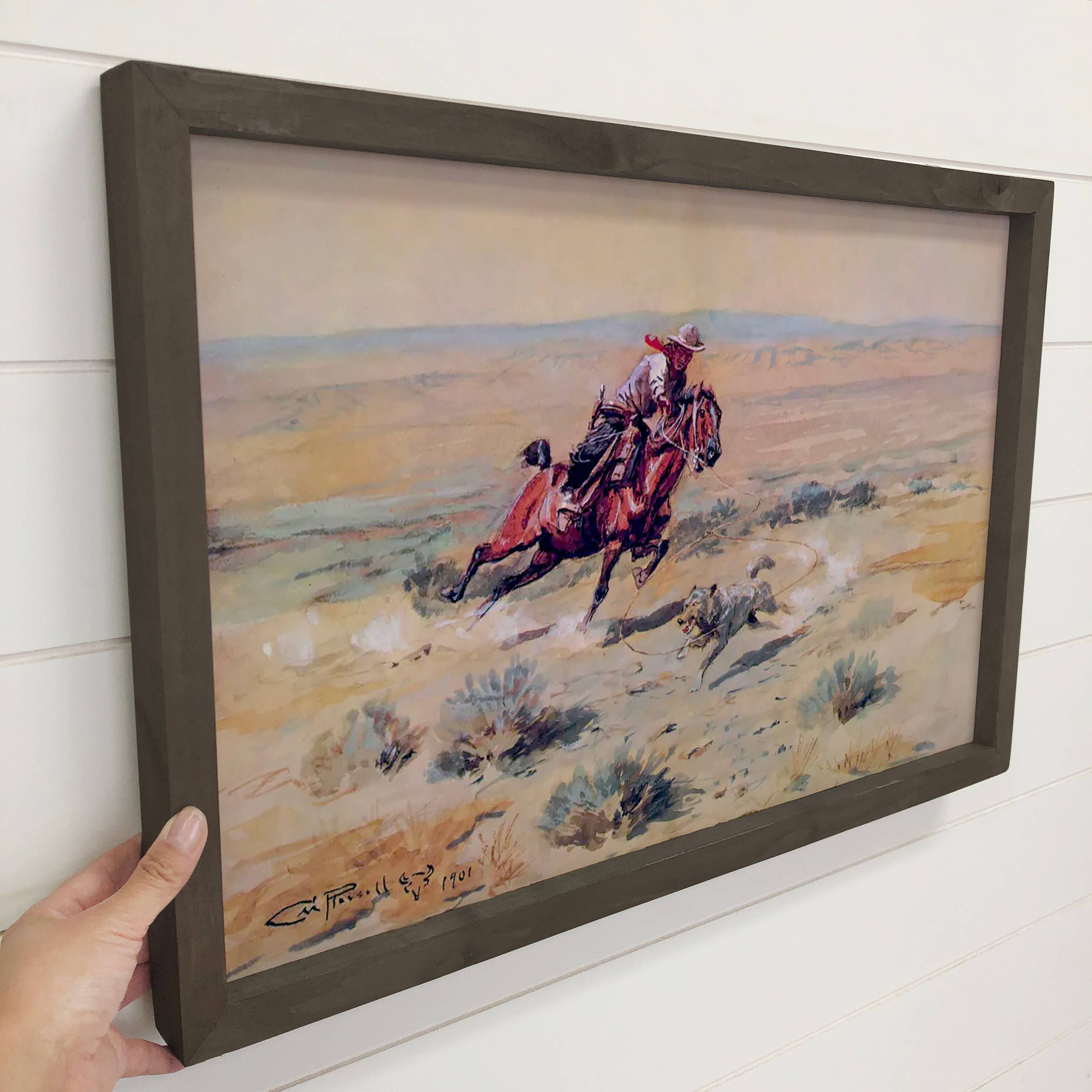 Cowboys vs Coyote - Cowboy Canvas Art - Wood Framed Wall Art