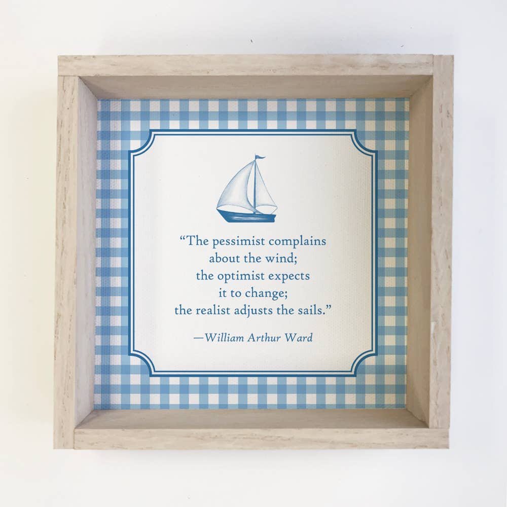 Sailboat Quote Blue Gingham  - Sailboat Canvas Art - Framed