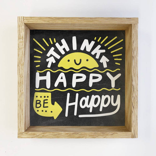 Kids Room Sign - Think Happy Be Happy - Black & Yellow