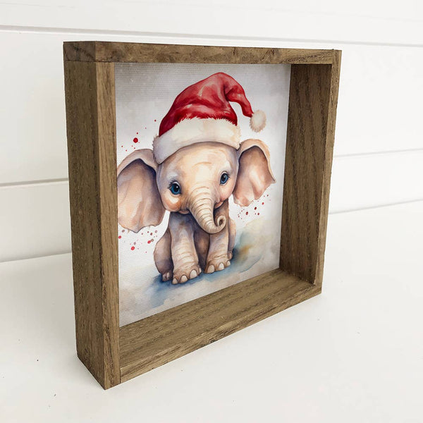 Baby Elephant Santa Hat - Cute Animal Holiday Canvas Art