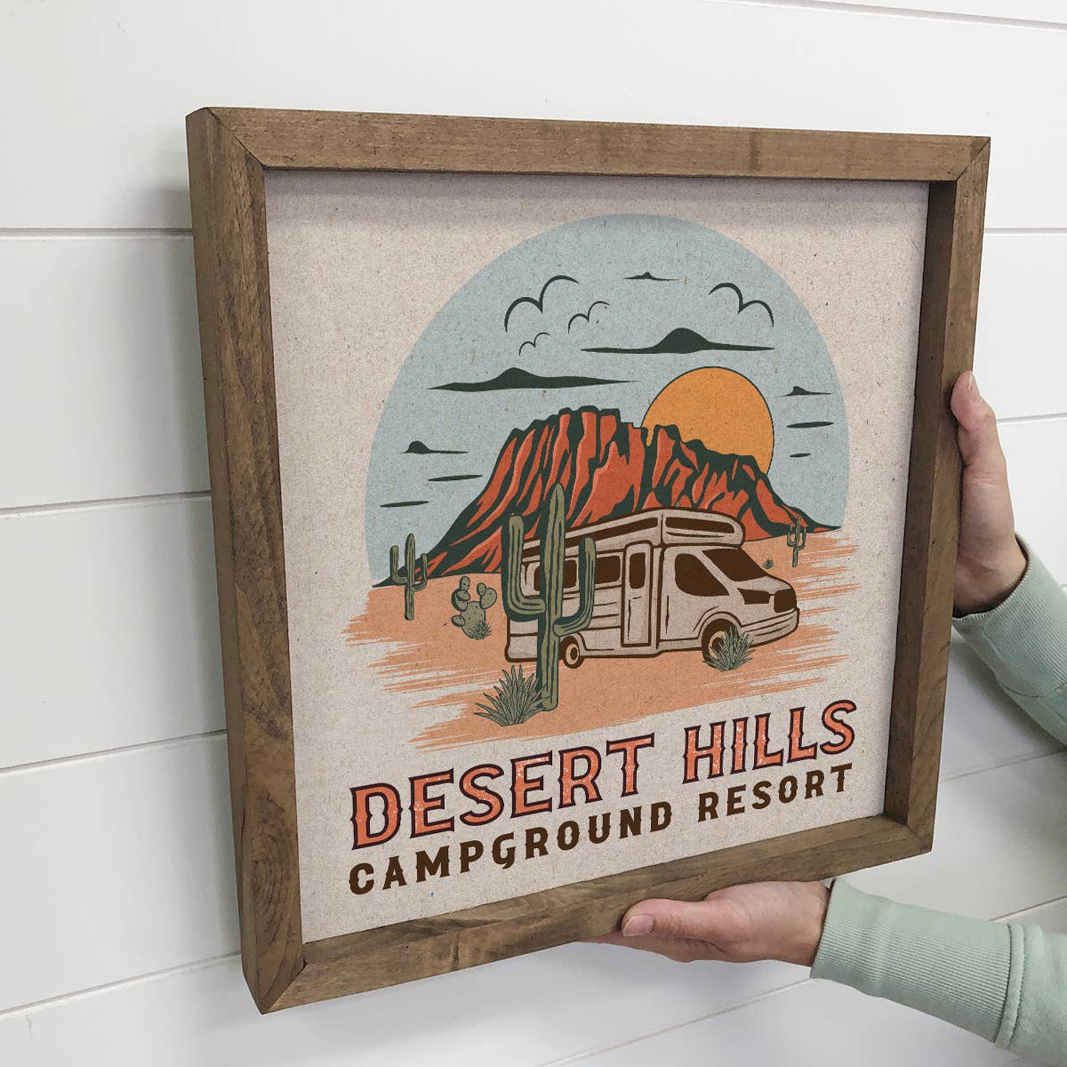 Desert Retro Camp RV - Desert Landscape Canvas Art - Framed