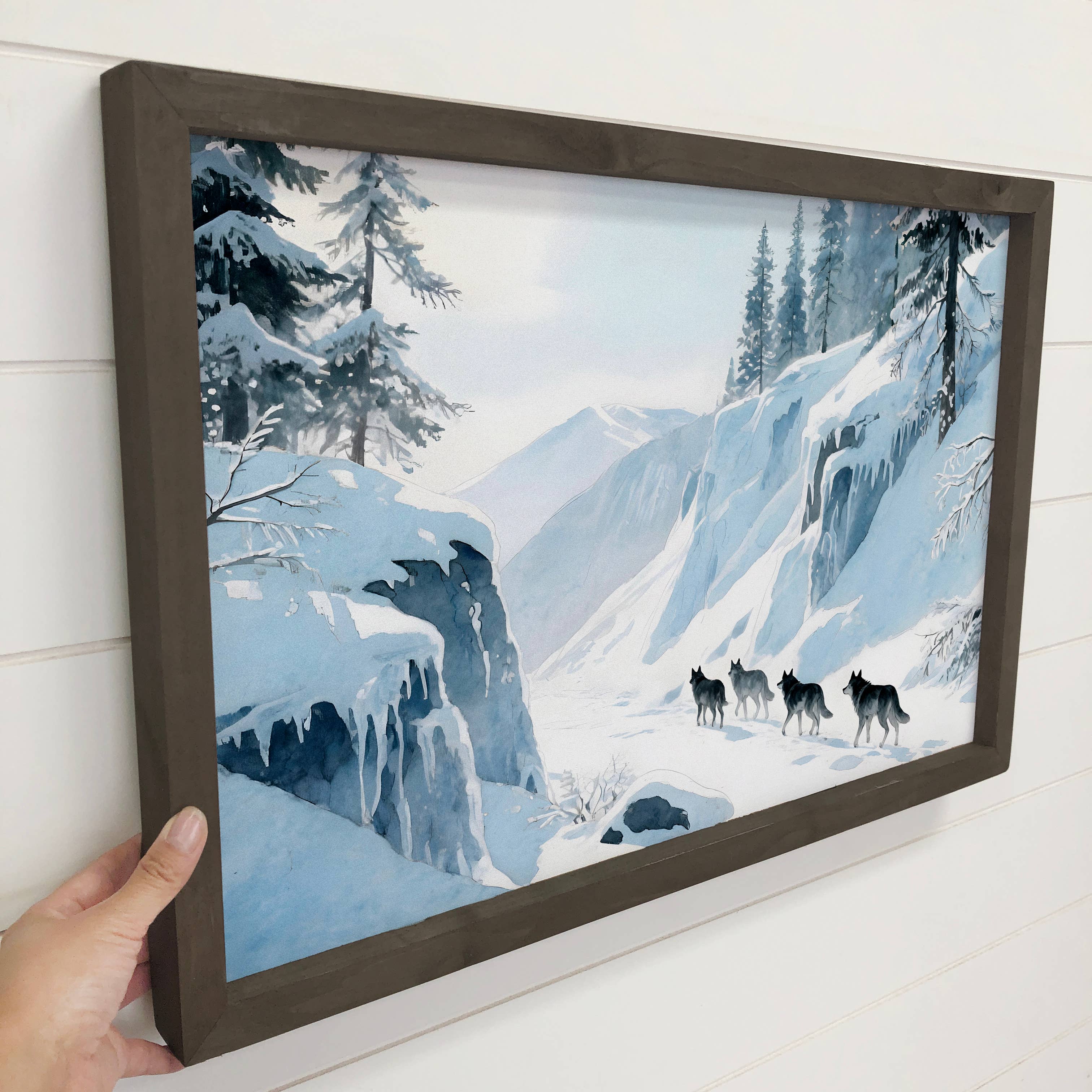 Wolf Pack on a Snow Trail - Mountain Lodge Canvas Art