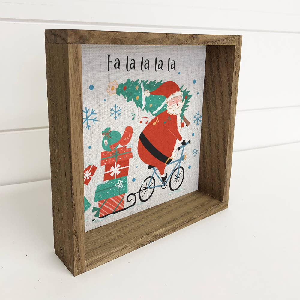 FaLaLaLa Santa Bike - Cute Christmas Sign - Framed Wall Art