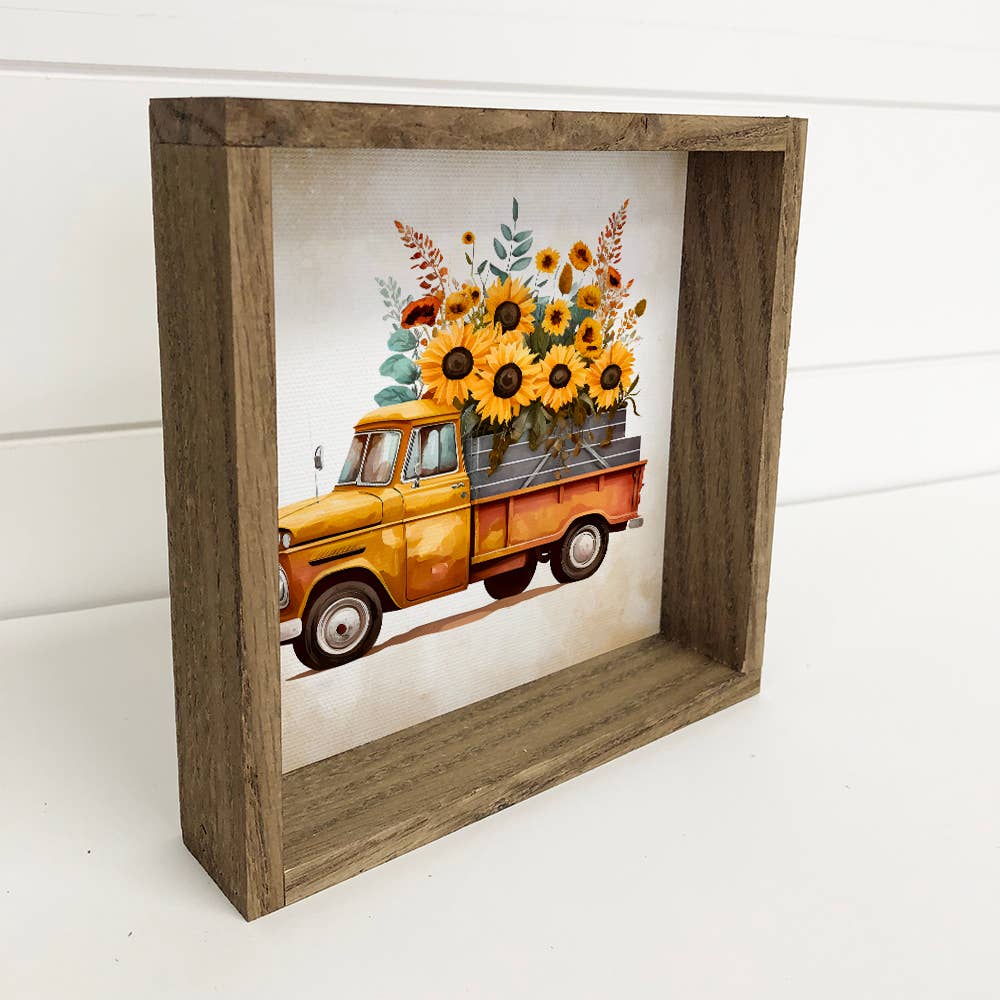 Sunflower Truck - Fall Truck with Sunflowers - Fall Wall Art