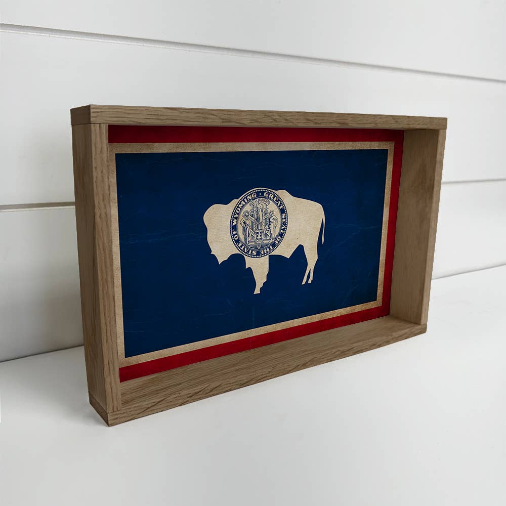 Wyoming Vintage Flag - State Flag Canvas Art - Wood Framed