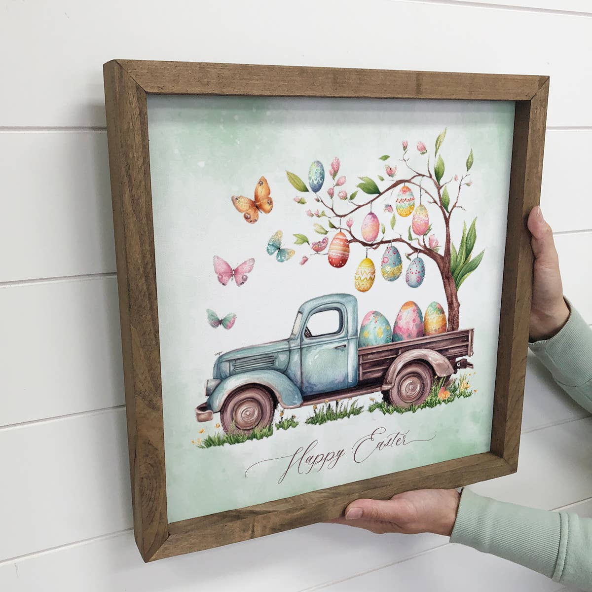 Easter Truck and Tree - Easter Canvas Art - Wood Framed Art