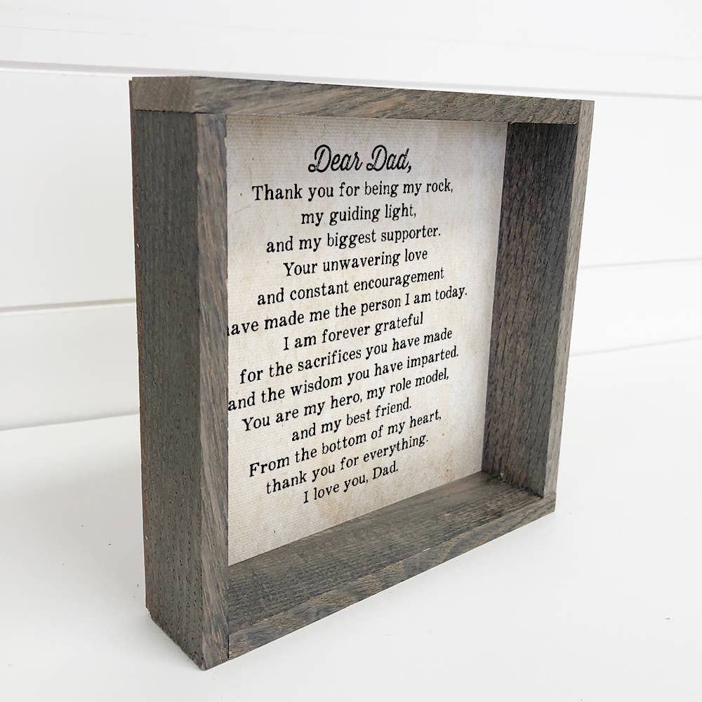 Dear Dad - Fathers Day Gift - Letter to Dad with Frame