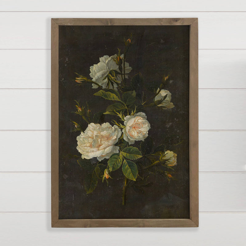 Dark Vintage Rose - Floral Canvas Art - Framed Farmhouse Art