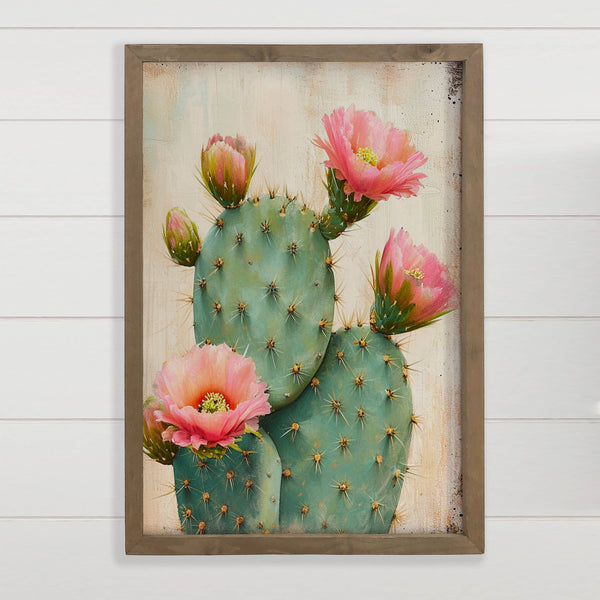 Blooming Prickly Pear Cactus - Desert Cactus Canvas Art