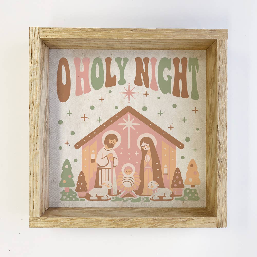 Retro O Holy Night Nativity - Retro Christmas Canvas Art