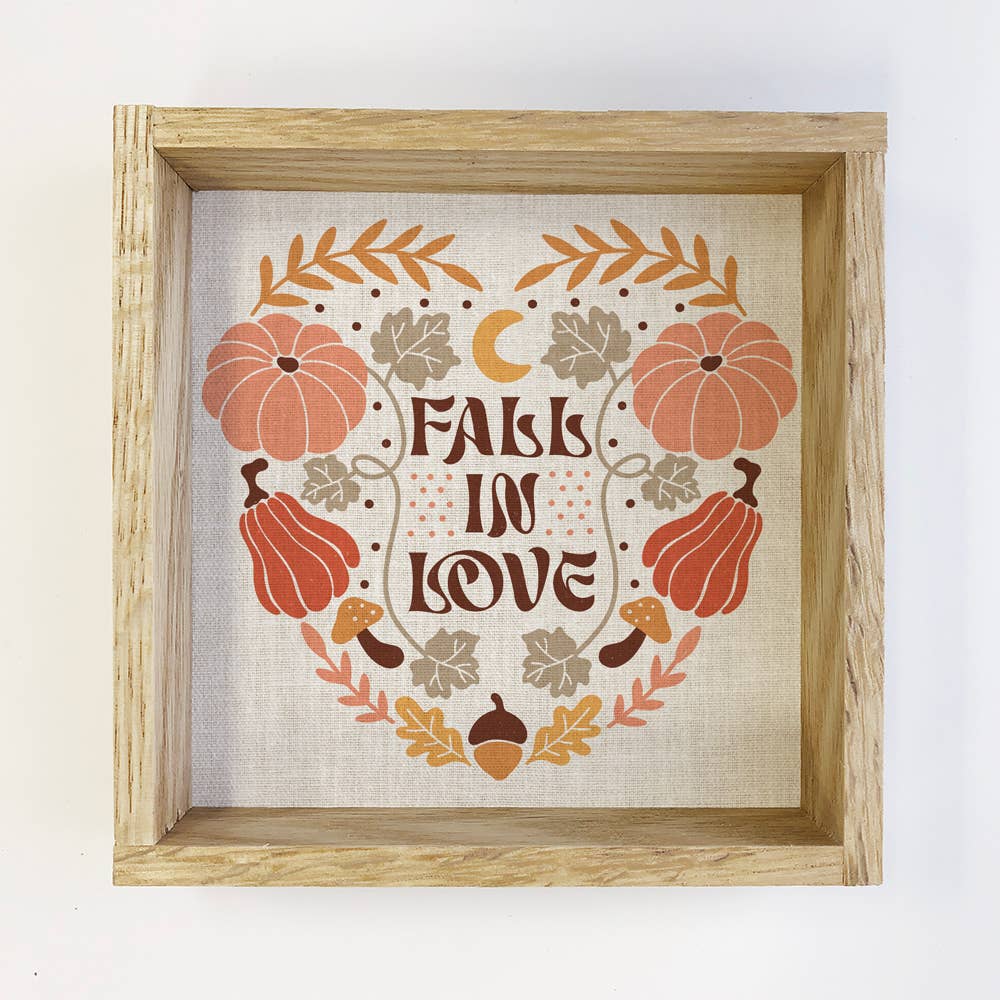 Fall in Love Leaves and Pumpkins - Autumn Canvas Art - Frame