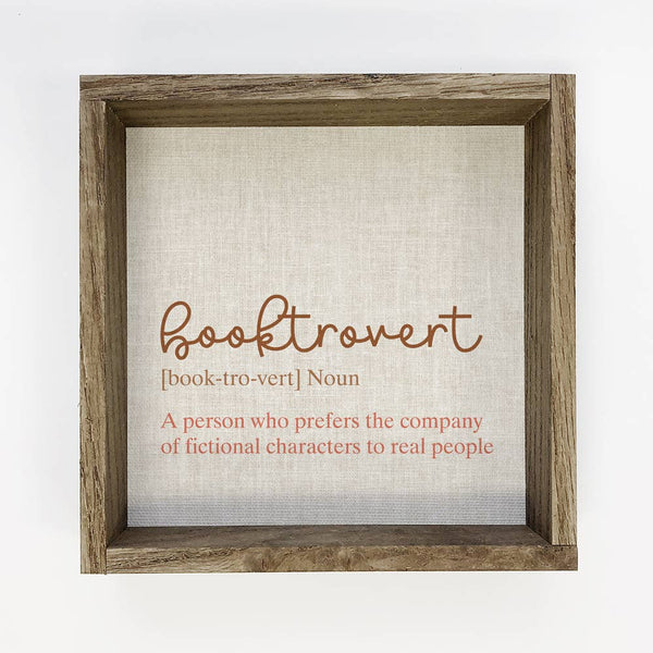 Booktrovert Definition - Funny Book Word Sign - Wood Framed