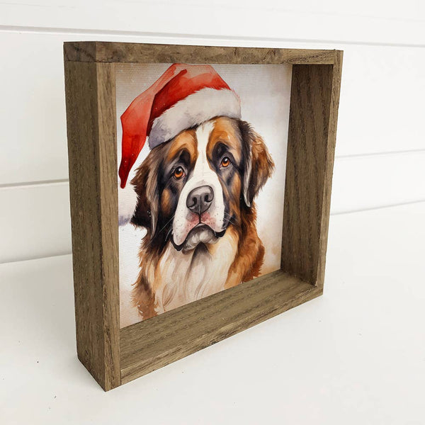 St Bernard Santa Hat - Cute Holiday Animal Canvas Art