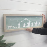 Sage Green Long Nativity Silhouette Wood Sign for Christmas