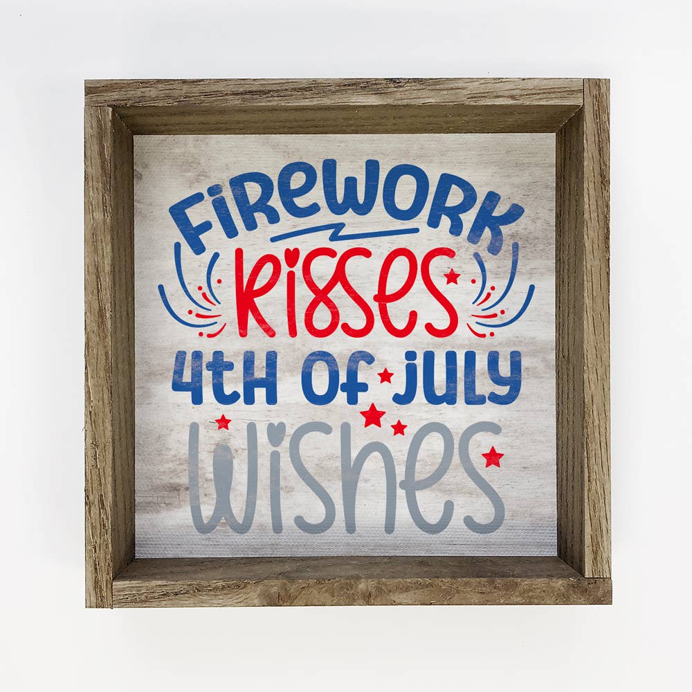 4th of July Firework Kisses - Patriotic Word Art - Framed