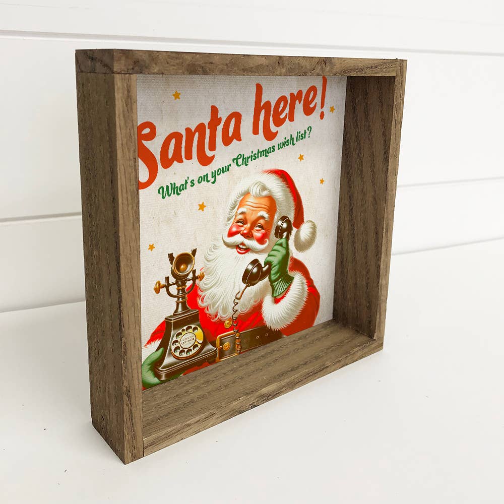 Vintage 1950's Santa Here - Santa Canvas Art - Wood Framed