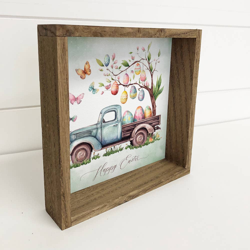 Easter Truck and Tree - Easter Canvas Art - Wood Framed Art