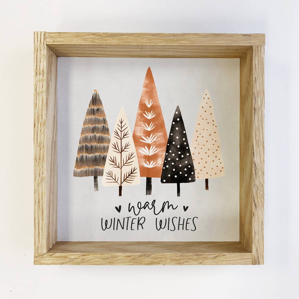 Hygge Warm Wishes Holiday Trees - Rustic Holiday Canvas Art