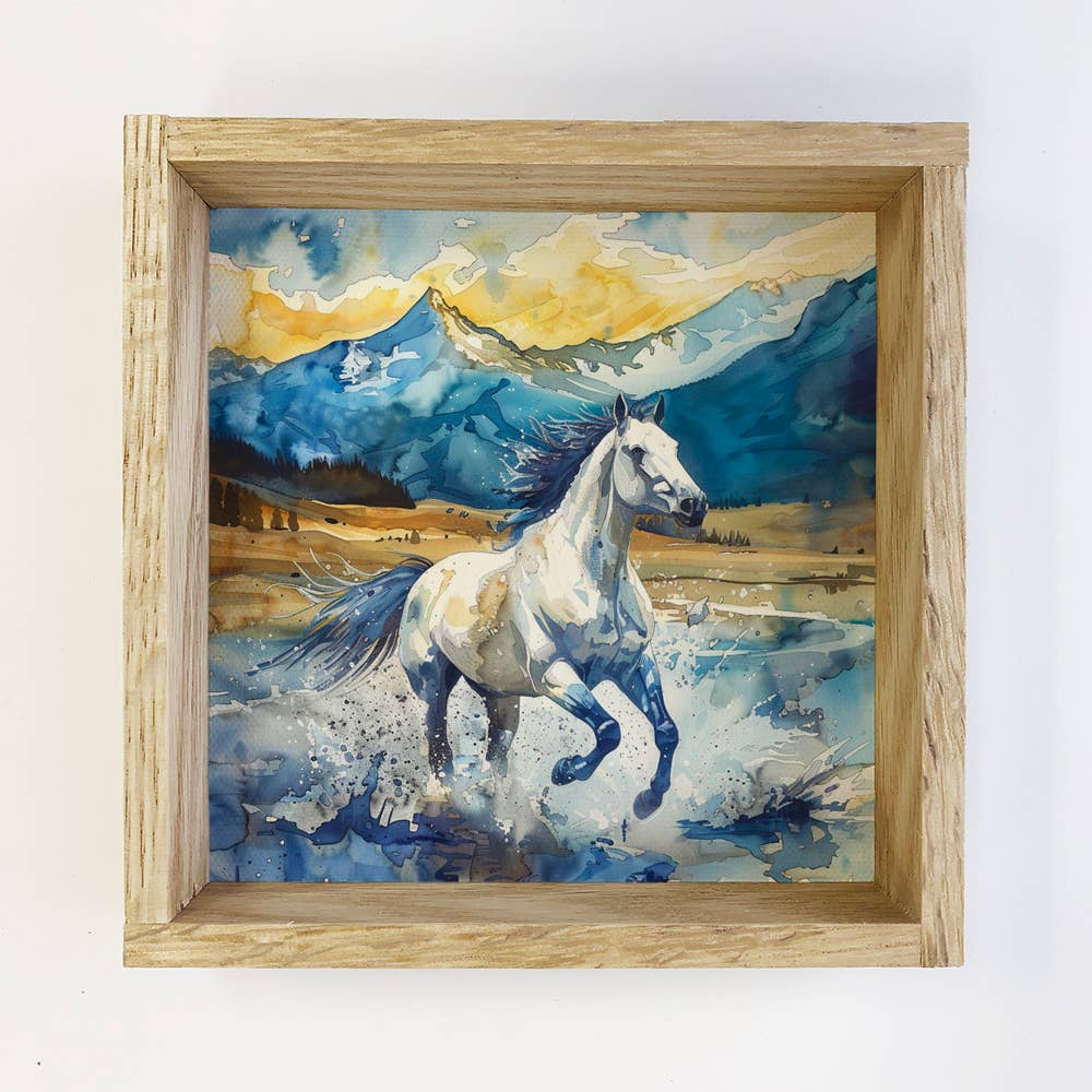 Blue Wild Horse - Horse Canvas Wall Art - Wood Framed Decor