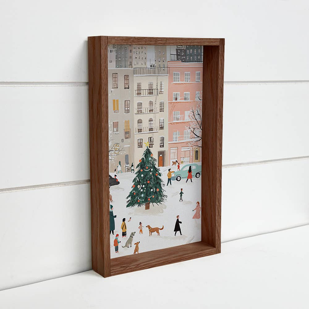 Christmas City People - City Holiday Wall Art - Wood Framed