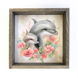 Mother Baby Dolphin Watercolor - Dolphin Canvas Art - Framed