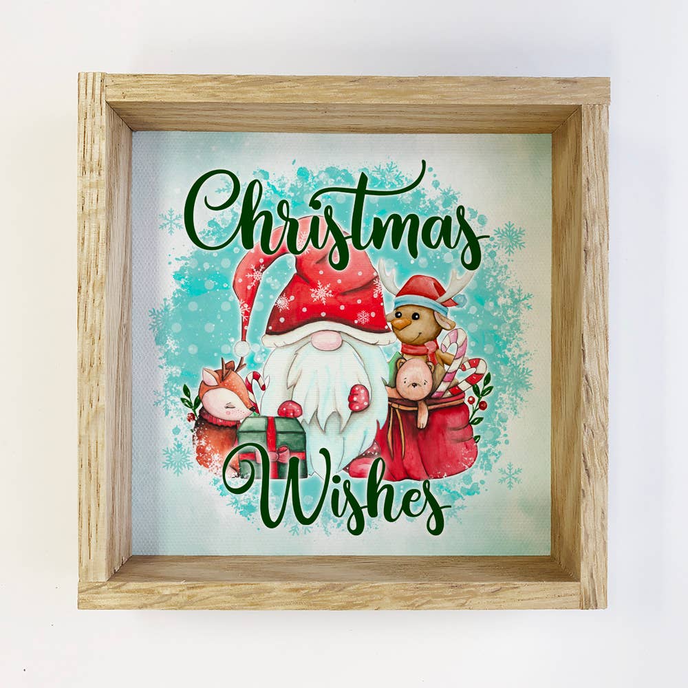 Christmas Wishes Gnome Wall Art Wood Frame Sign