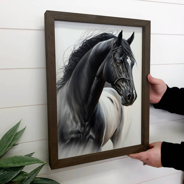 Majestic Horse - Black and White Horse Canvas Art - Framed