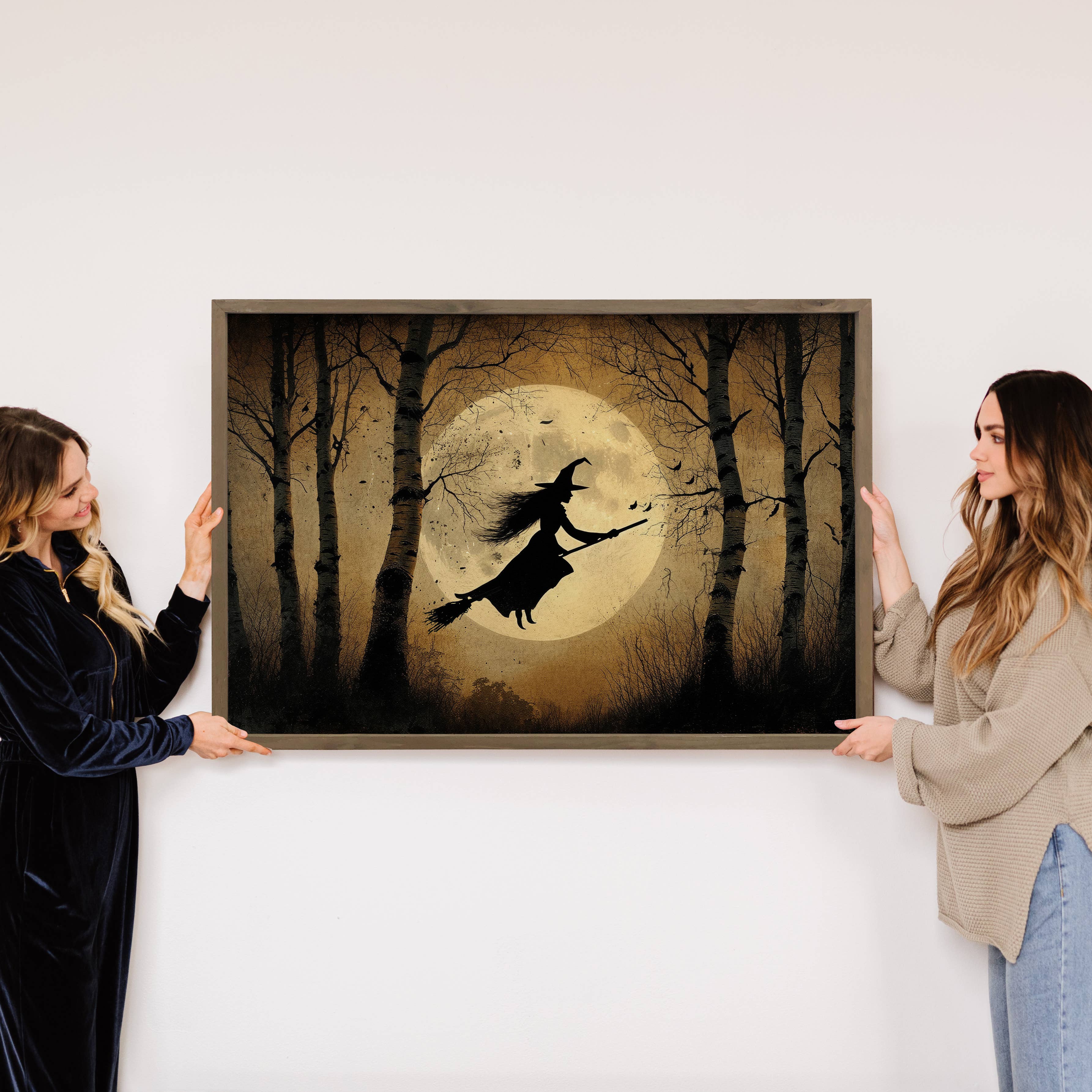 Witch Flying Through the Trees - Halloween Canvas Art -