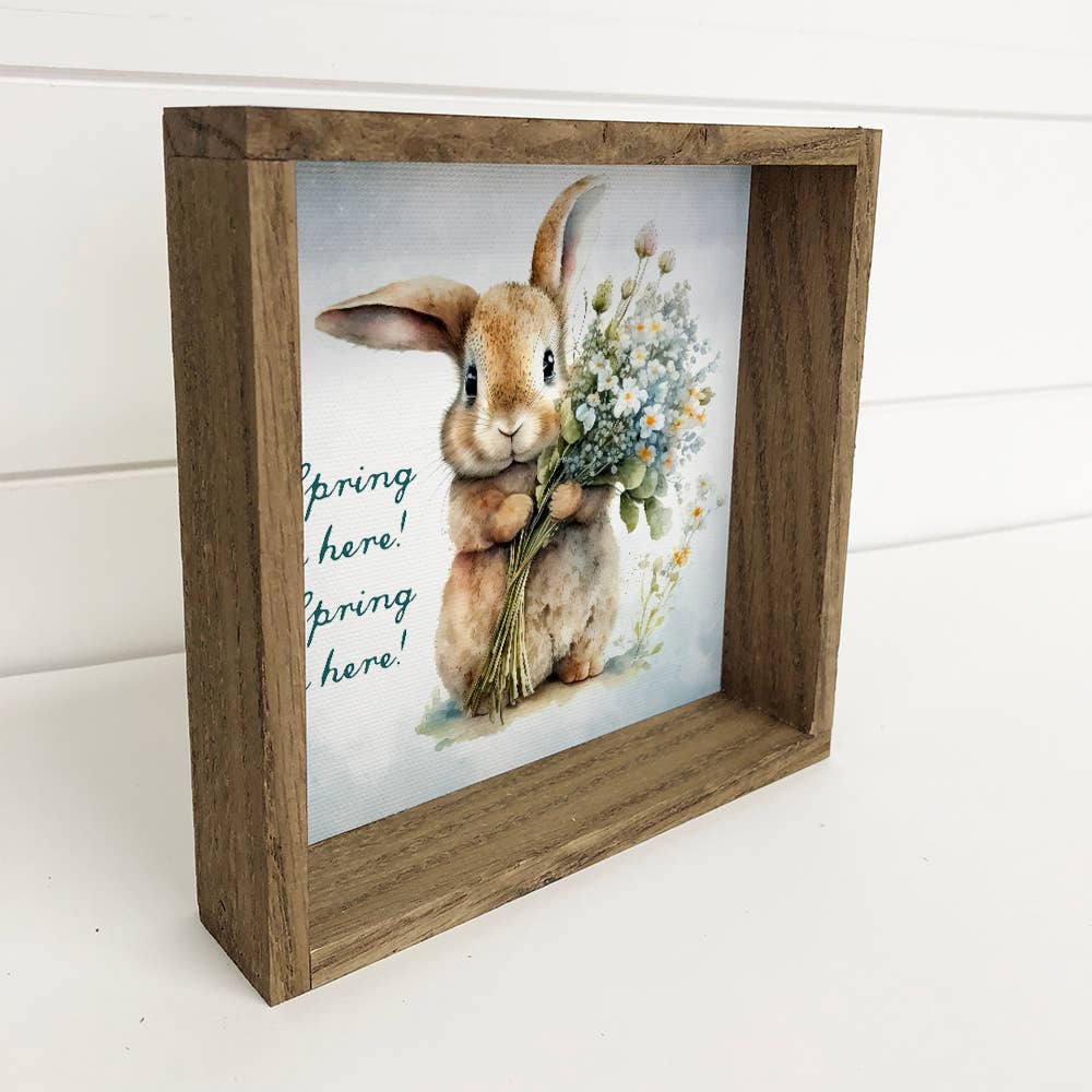 Spring Is Here Bunny - Spring Time Bunny - Wood Framed Art