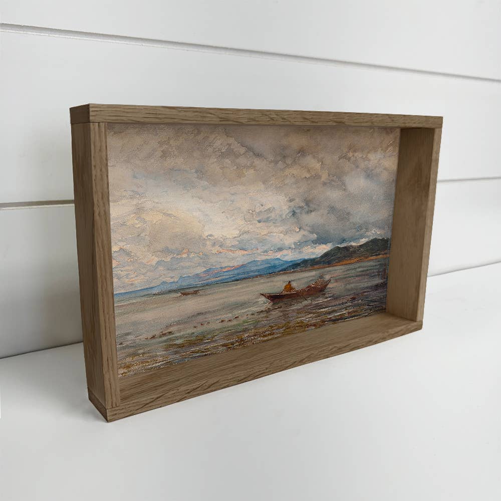 Lone Fisherman - Lake House Canvas Art - Wood Framed Art