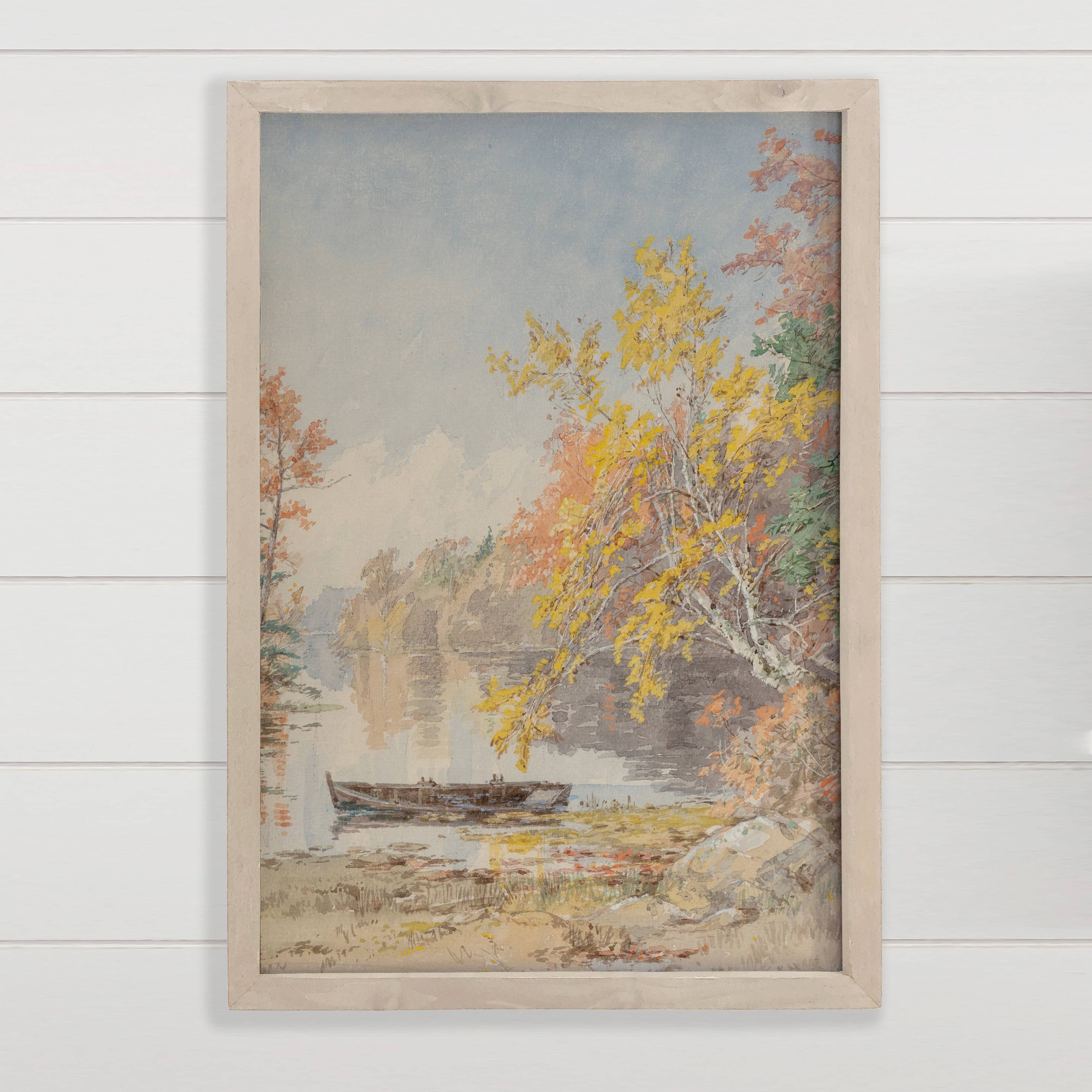 Pastel Autumn Lake - Lake Landscape Canvas Art - Wood Framed