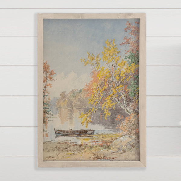 Pastel Autumn Lake - Lake Landscape Canvas Art - Wood Framed