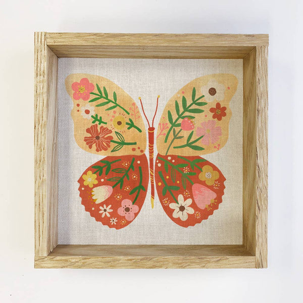 Folksy Summer Butterfly - Butterfly Canvas Art - Wood Framed