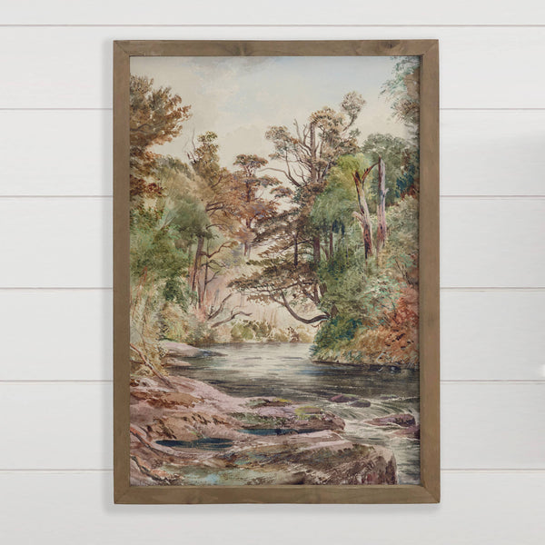 Woodland River Scene - Landscape Canvas Art - Wood Framed
