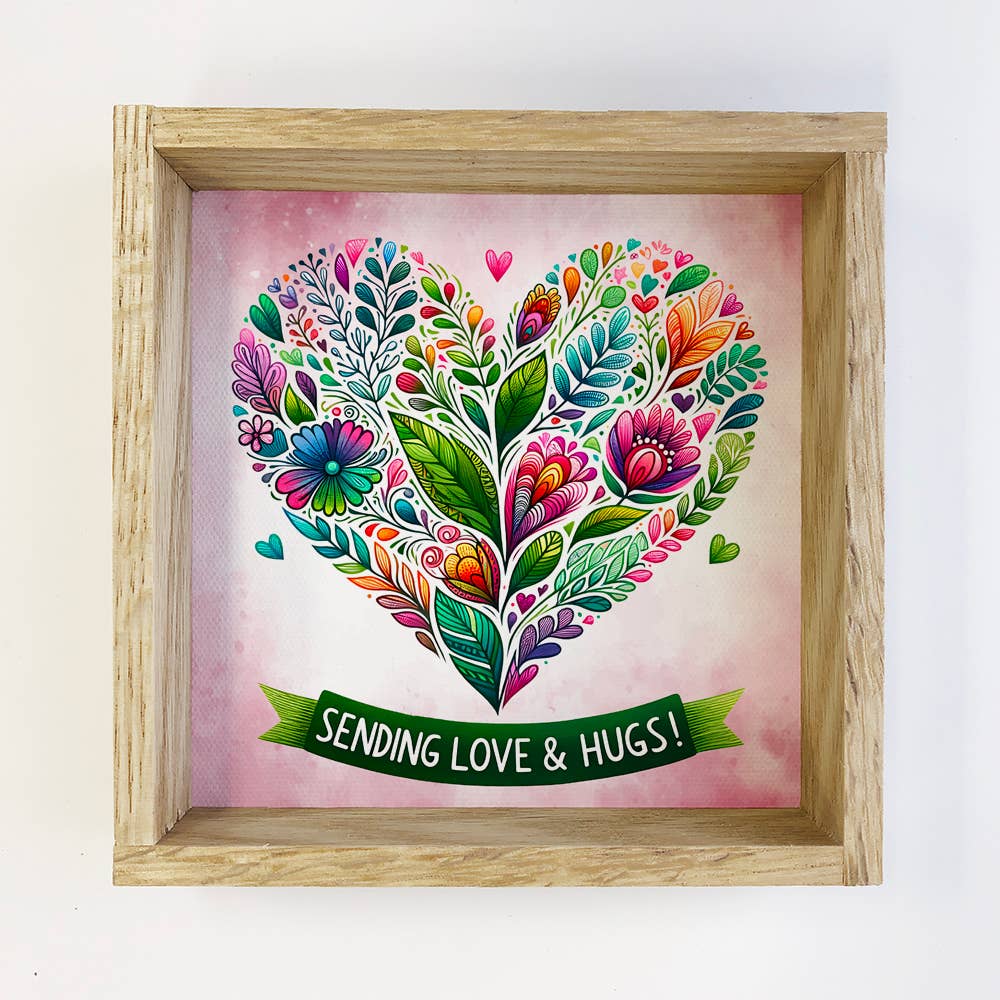 Colorful Sending Love & Hugs Heart - Heart Canvas Wall Art