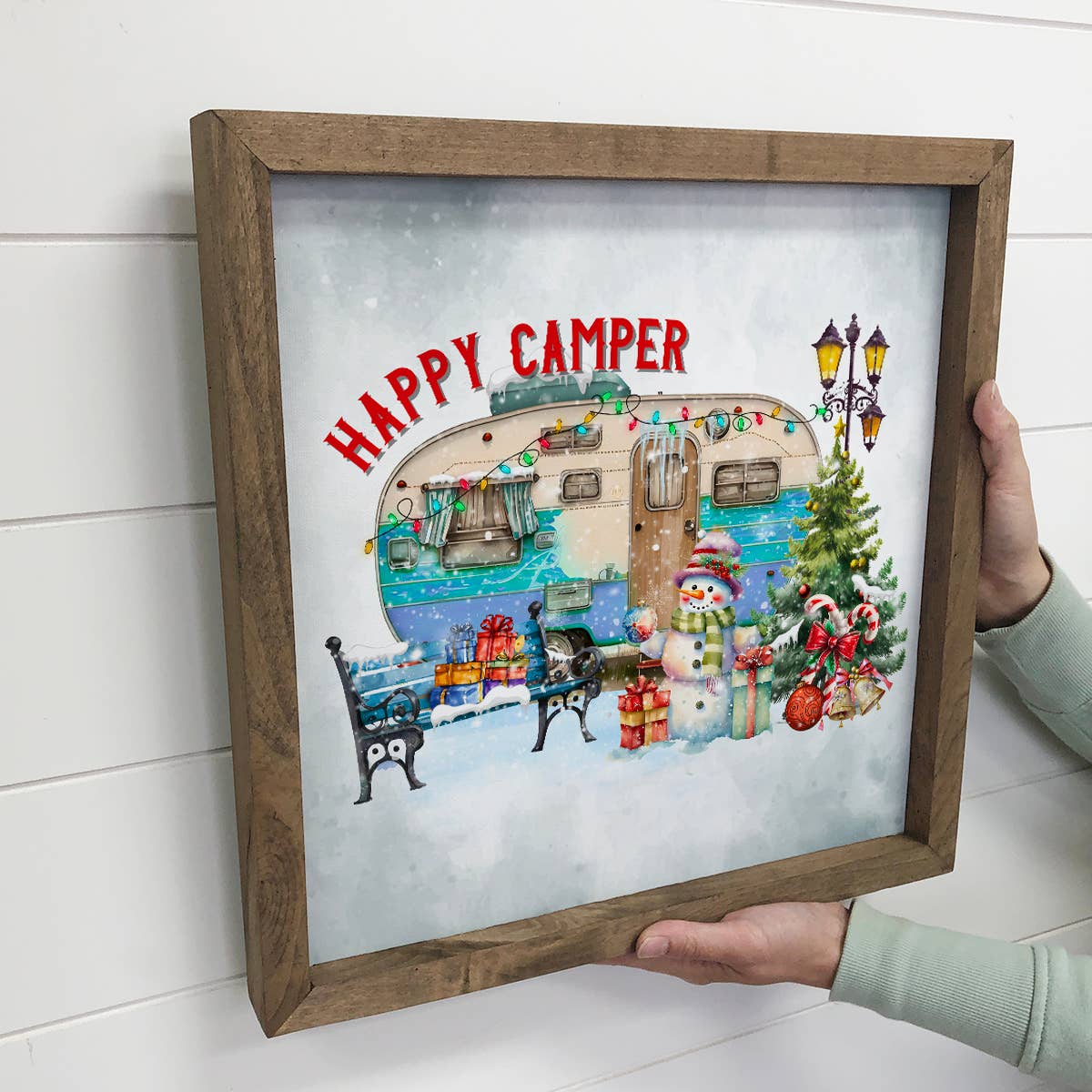 Happy Camper Christmas RV - Christmas Canvas Art - Framed