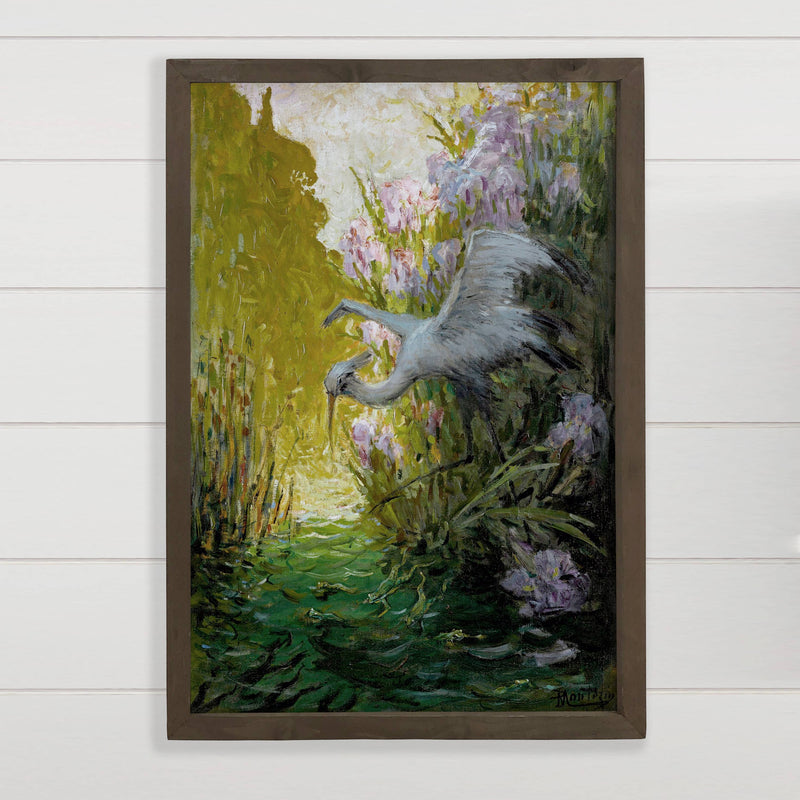 Heron in Reeds - Bird Canvas Art - Wood Framed Wall Art