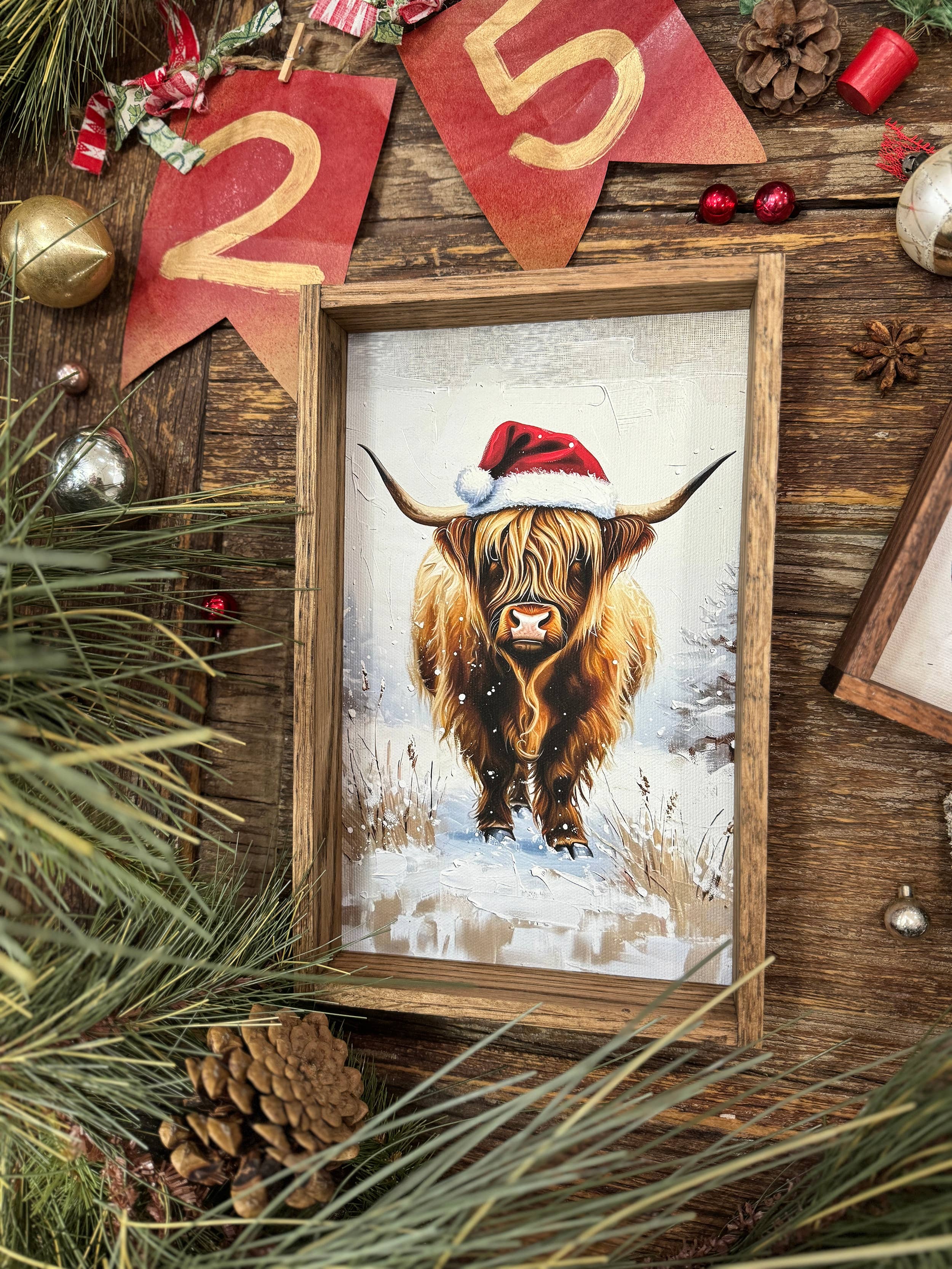 Snowy Highland Cow - Highland Cow Canvas Art - Wood Framed